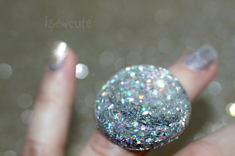 Orbit Silver Statement Glitter Ring - Handcrafted Modern Resin Jewelry Giant Dome Resin Ring by isewcute