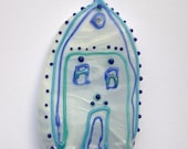 Blue House lampwork glass ornament