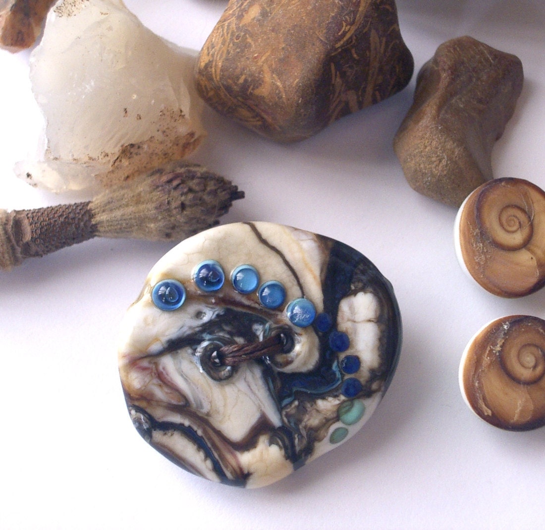 earth colors lampwork glass pin button hand made by YasminSivan