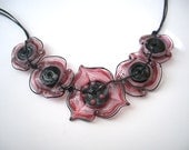 flowers necklace black and gold ruby lampwork glass beads hand made by YasminSivan