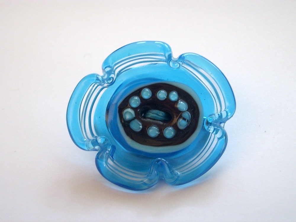 lampwork glass flower shaped pin - Button hand made by YasminSivan