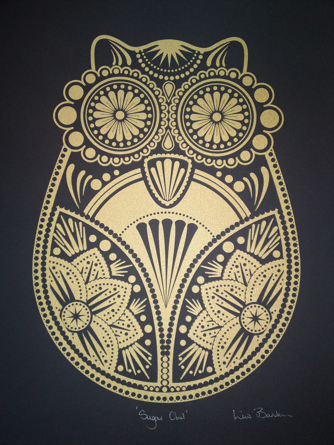 Gold Sugar Owl Screen Print
