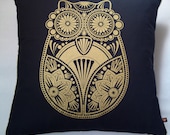 Owl Pillow Cushion Screen Print - Sugar Owl in Gold