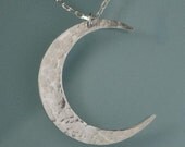 MOON Necklace, Sterling Silver Crescent Moon Hammered Necklace by E. Ria Designs