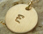 Gold Initial Necklace, Hand Stamped Letter Charm Necklace, JULIETTE by E. Ria Designs