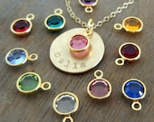 Birthstone Necklace, Gold Charm Necklace GINA GOLD Hand Stamped Name Jewelry by E. Ria Designs