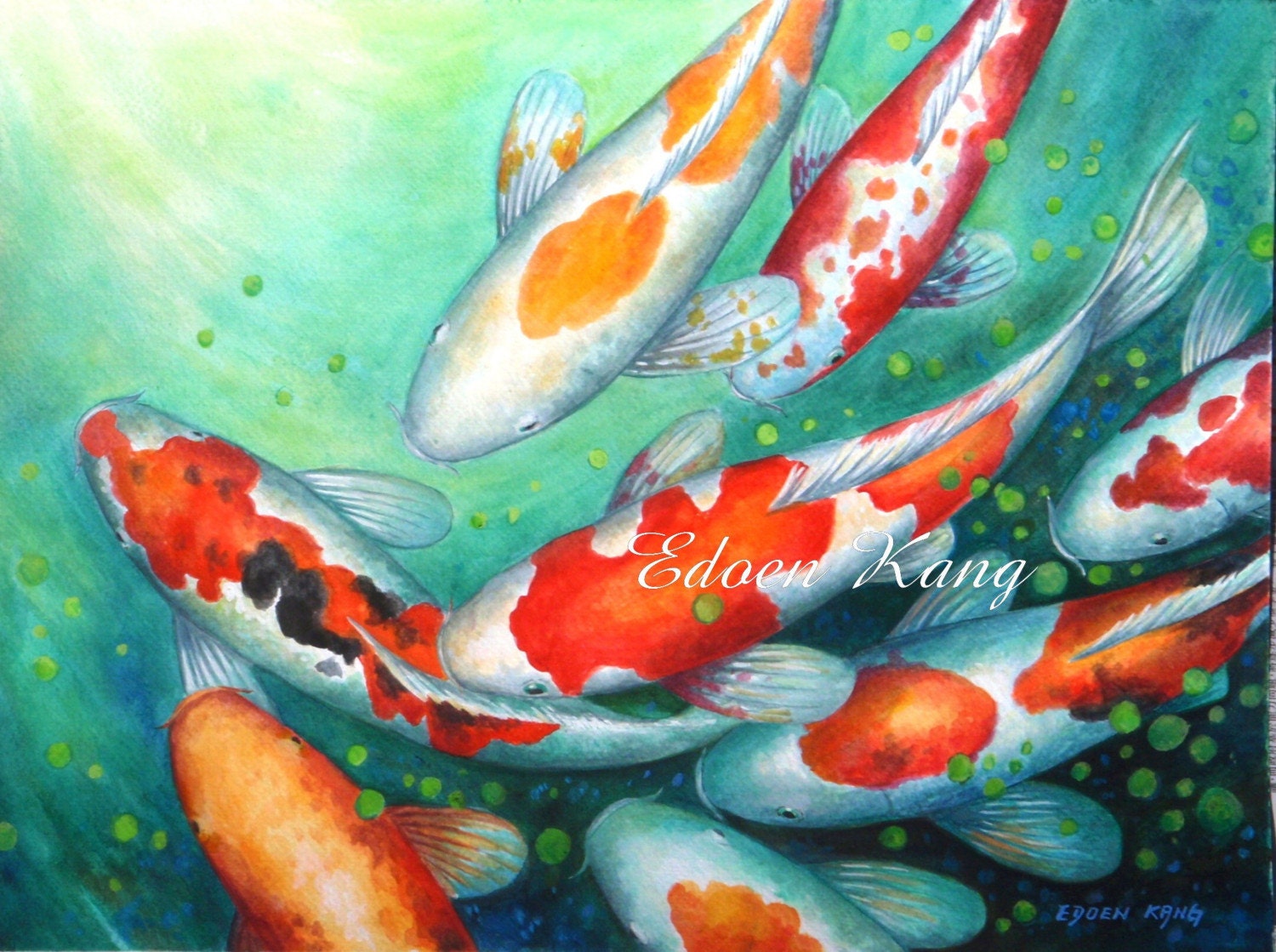 KOI Original Watercolor Painting - Auspicious Koi Series - Strength