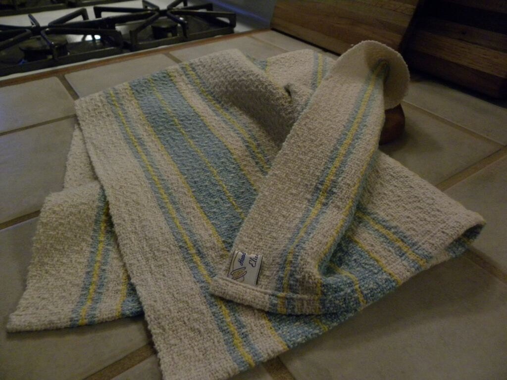 Handwoven Kitchen Dish Towel - Natural Blue Aqua Yellow - Mostly Natural