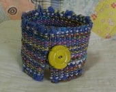 Handwoven Cuff, Bracelet, vintage button
