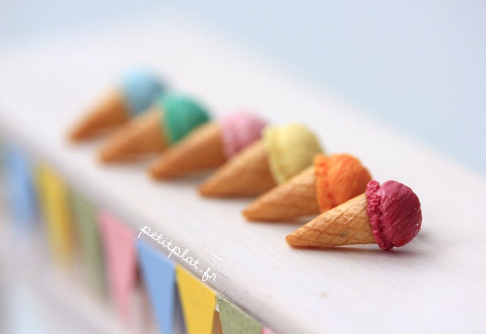 Ice Cream Earrings - Food Jewelry - Pastel in Blue, Mint Green, Pale Pink, Yellow, Orange and Fuchsia - IceCream Collection