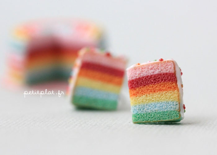 Cake Earrings - Pastel Rainbow Cake - Gateau Collection