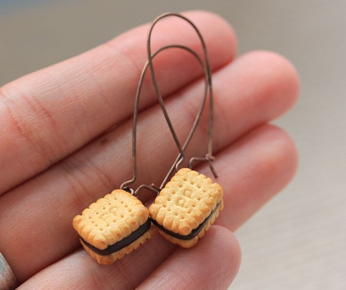 Cookie Earrings on Brass - Chocolate Cream Sandwich Cookies - Cookie Collection