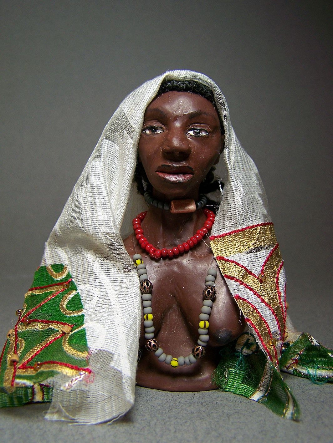 African Woman's Bust  - one-of-a-kind art figure / doll by CWPoppets