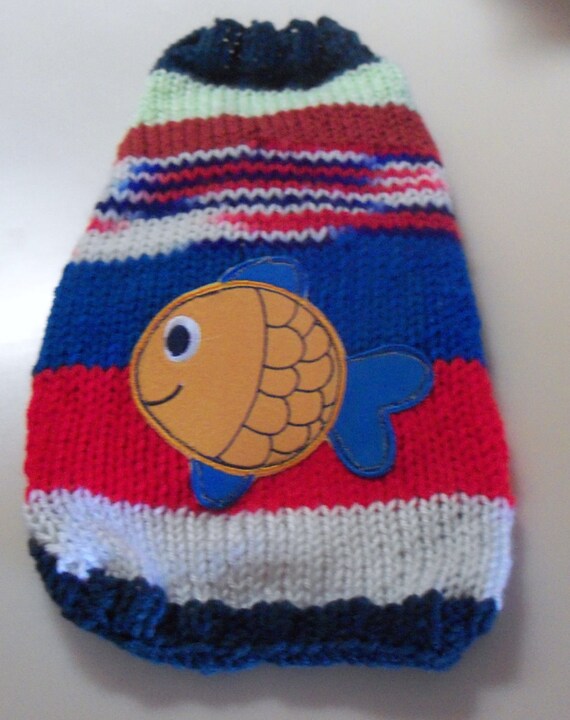 Small "Lets Go Fishin" Dog Sweater Free Shipping in USA
