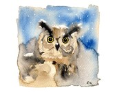 Snowy Gentleman Owl - archival print of watercolor painting