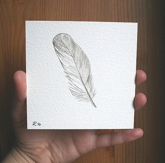 Baby Feather - original petite painting - 4 X 4 inches