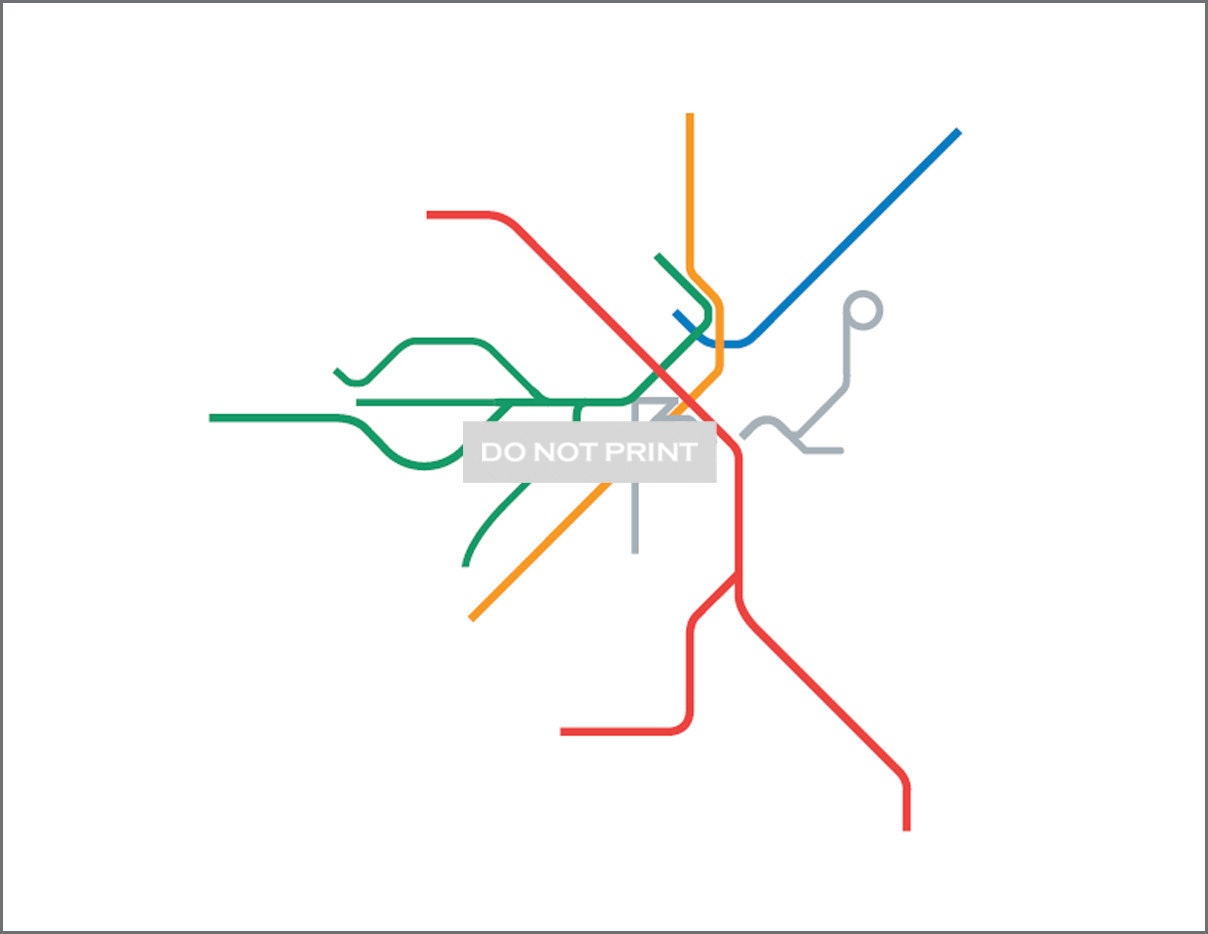 Boston Metro Subway Map ( LINE ART ) - 16 x 20 Print
