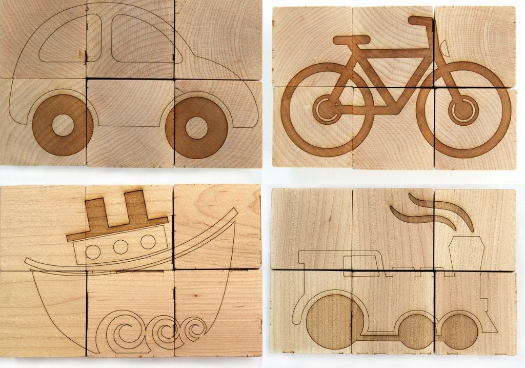 SALE - two cars on this wooden transportation puzzle toy