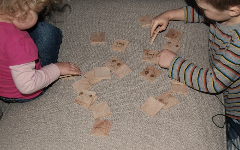 wooden toy transportation memory game, kids matching pictures