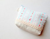 Zipper pouch - Country Floral in blue OOAK