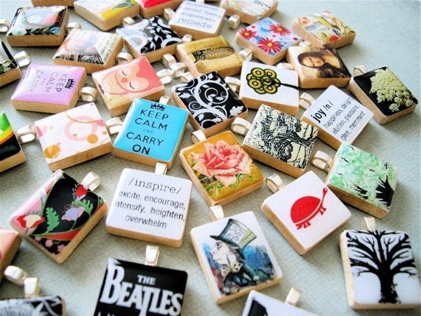 FREE SHIPPING - 5 FOR 25 DOLLARS- Scrabble Tile Art Pendants --YOU PICK