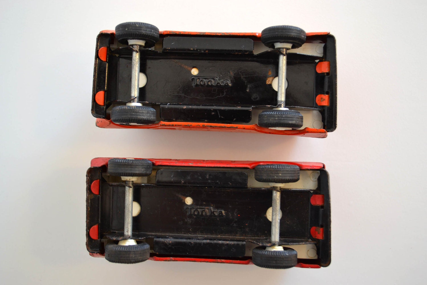 Retro 1960's Tonka Toy Van Pair - Red and Orange Vans
