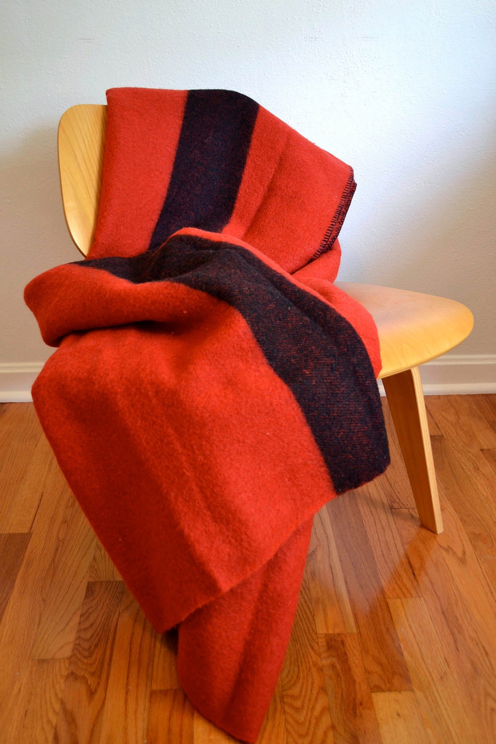 Red and Black Stripe Wool Camp Blanket (84 x 72)