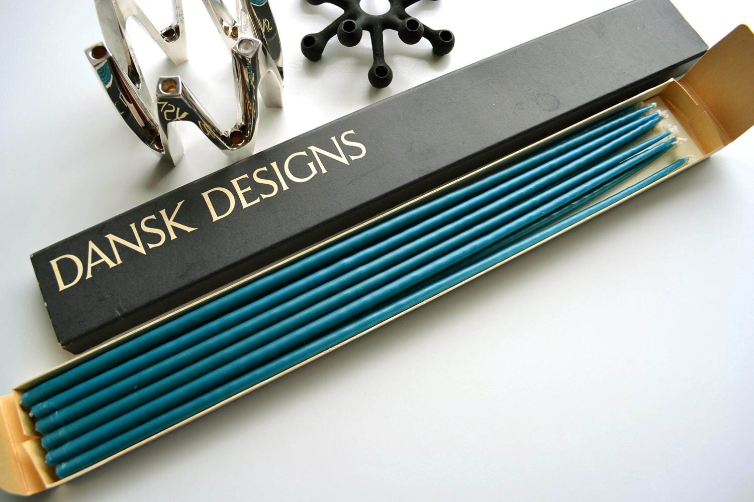 Dansk Tiny Taper Candles 15 Teal Denmark by TheCottageCheese