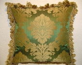 Designer Pillow with Two-Tone Damask and Tassel Fringe