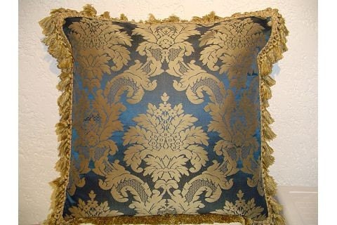 Two Tone Damask Pillow with Tassel Trim