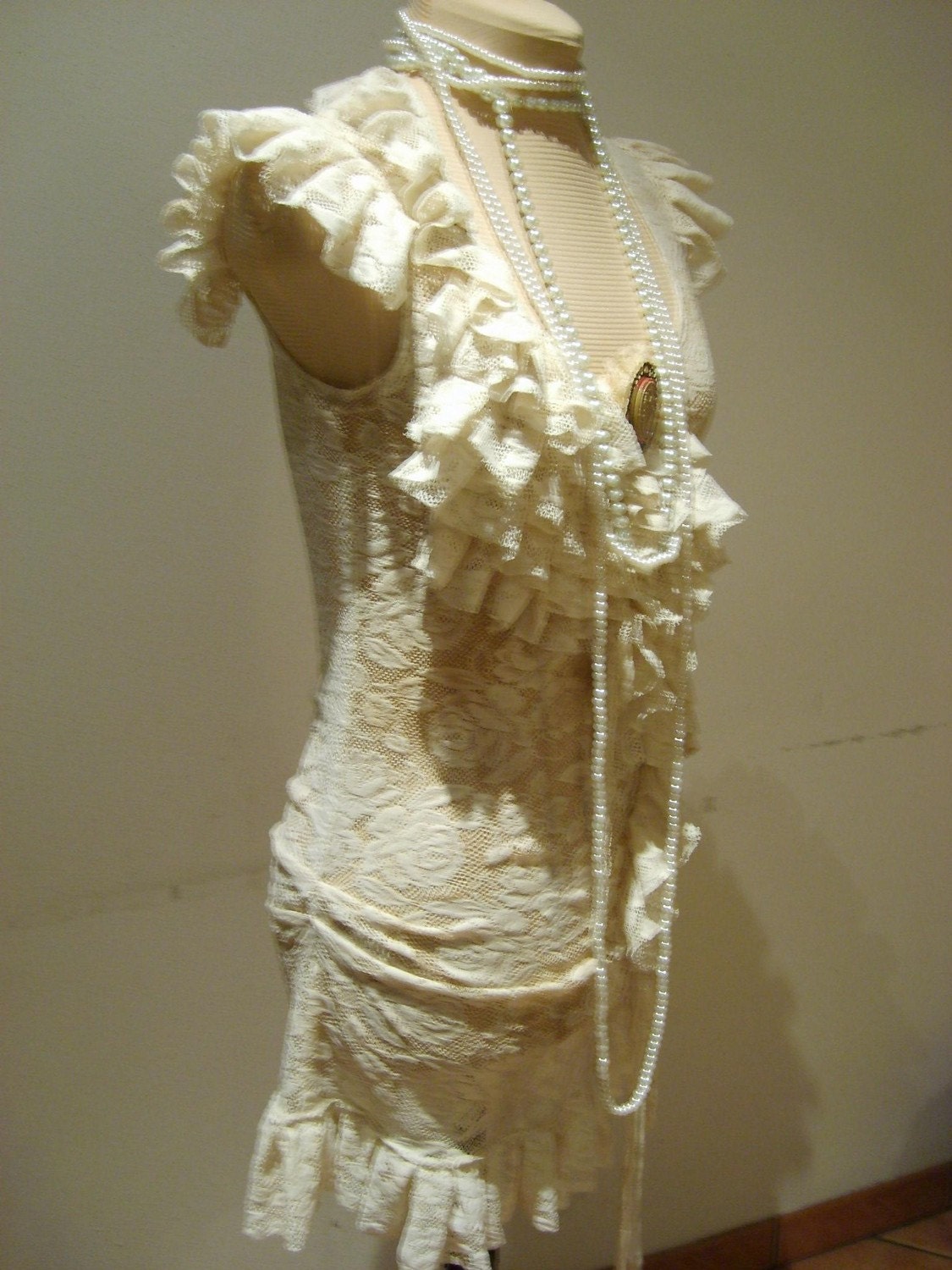 Baroque victorian Ivory mini dress