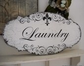 LAUNDRY French with Fleur de Lis Shabby Cottage Signs 24 x 12
