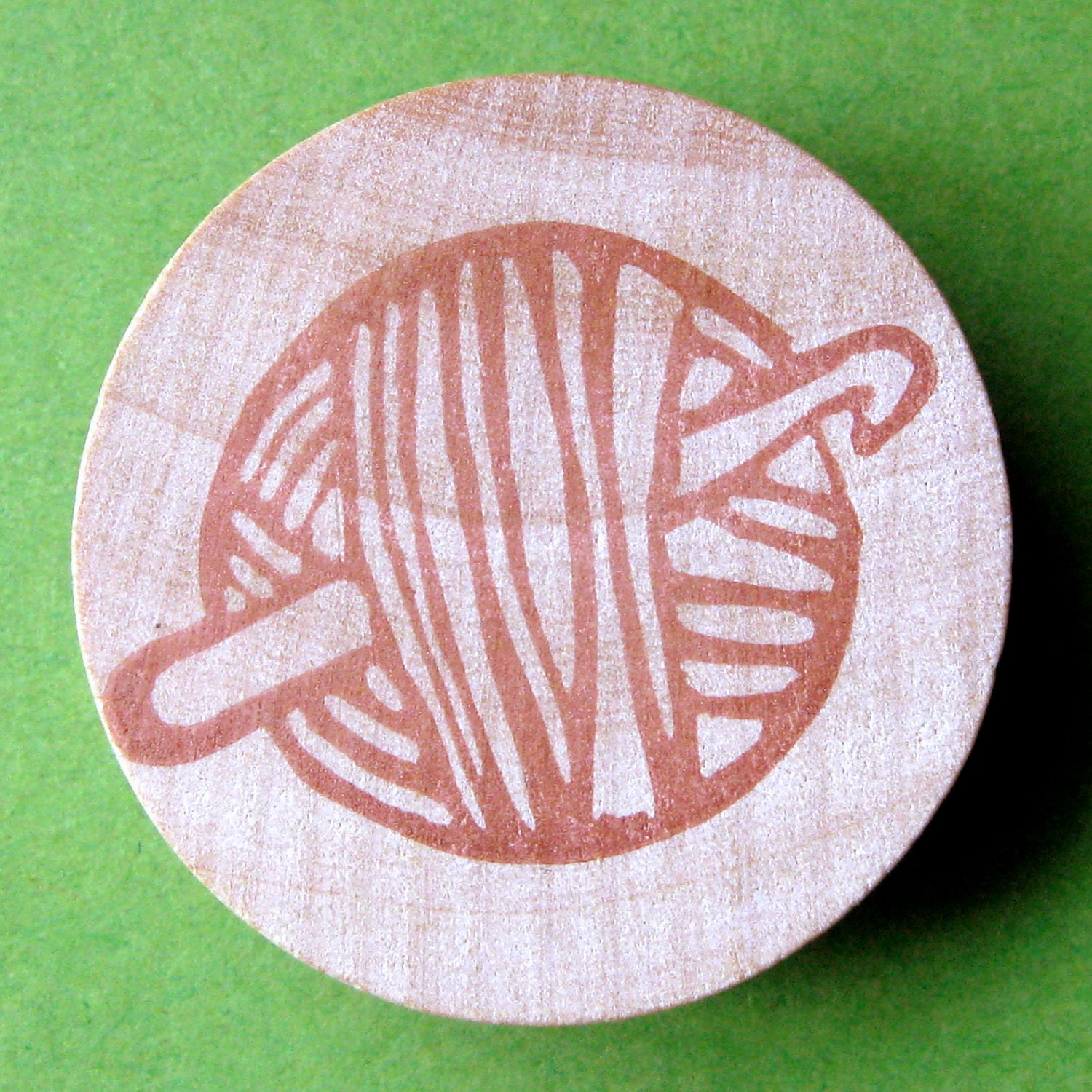 Ball of Yarn with Crochet Hook - Hand Carved Rubber Stamp