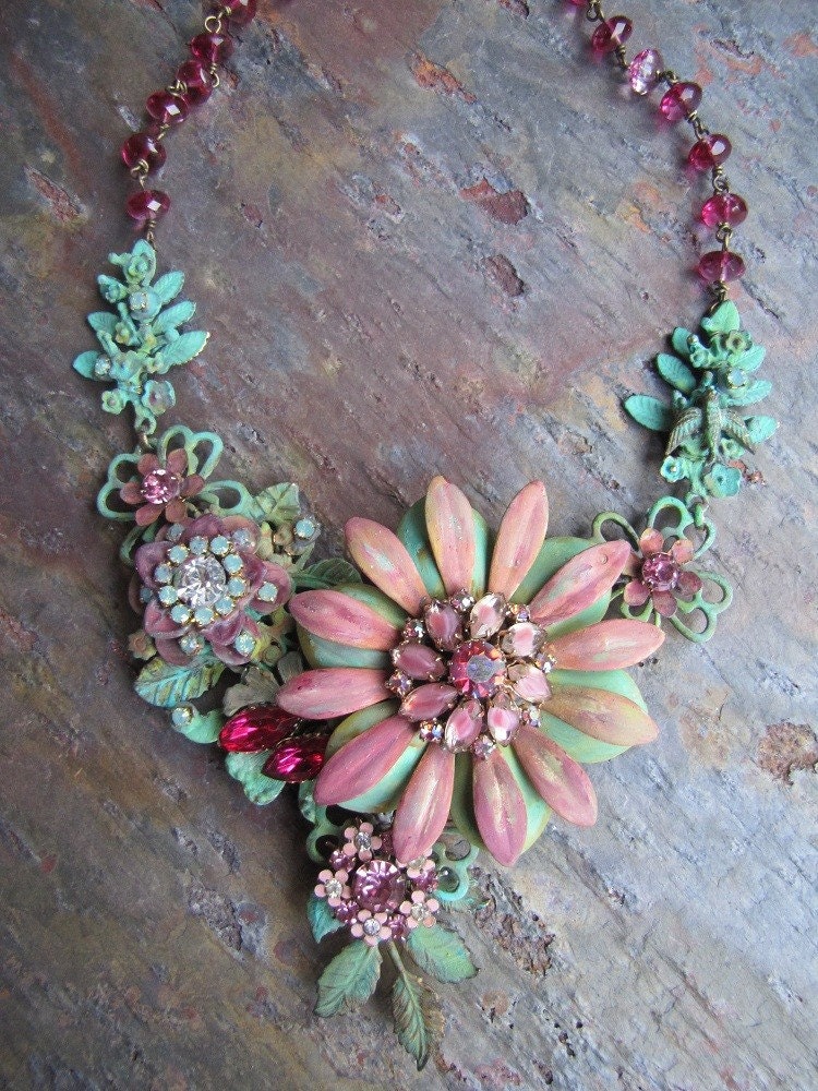 Set FIRE to the RAIN ... Romantic Statement BIB Necklace with Vintage French Chic and Boho Gypsy Charm