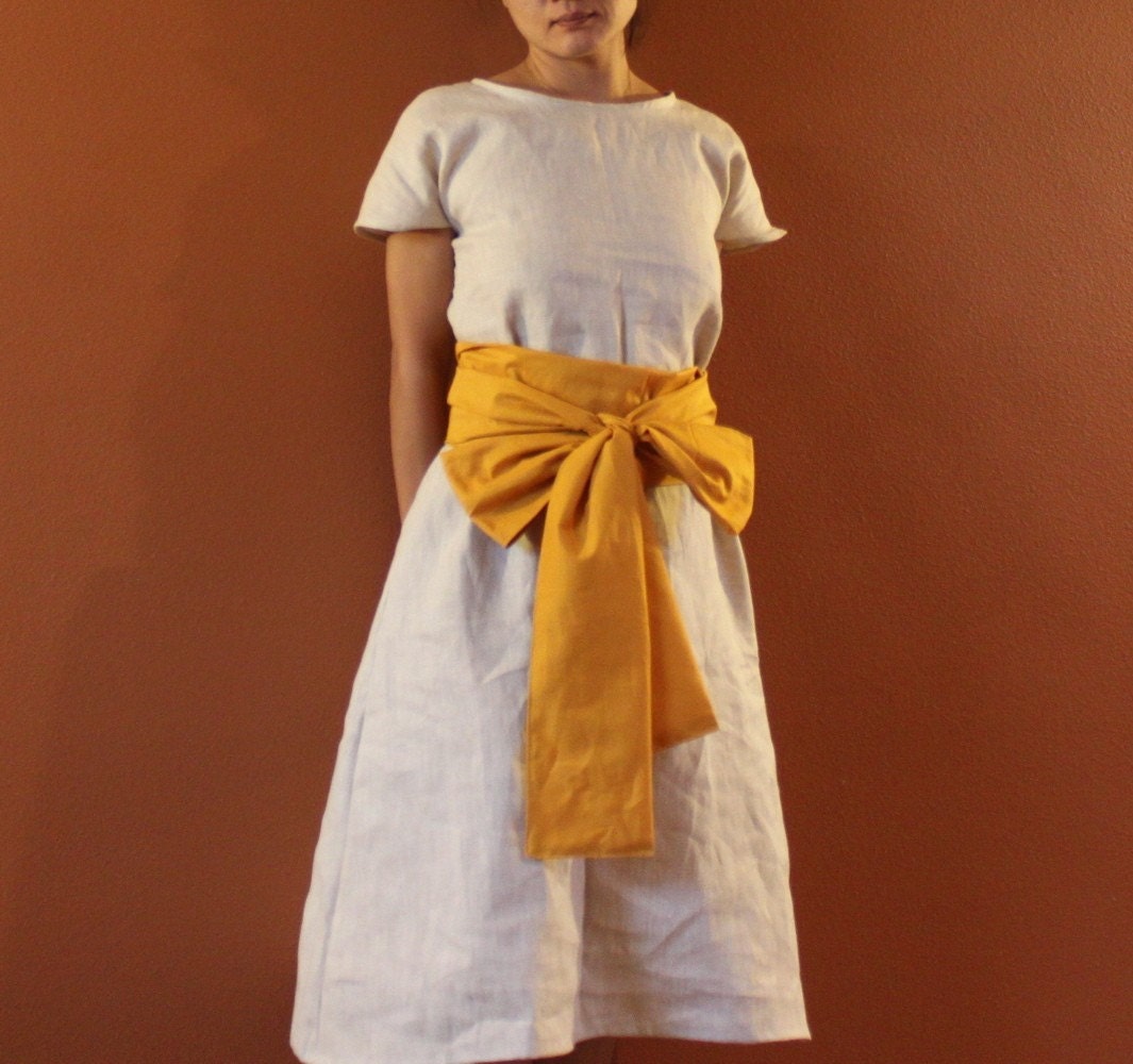 handmade to measure  linen simplicity dress with cotton obis