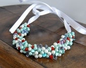 Ocean Waves  Beach Weddings Pearl and Glass Necklace