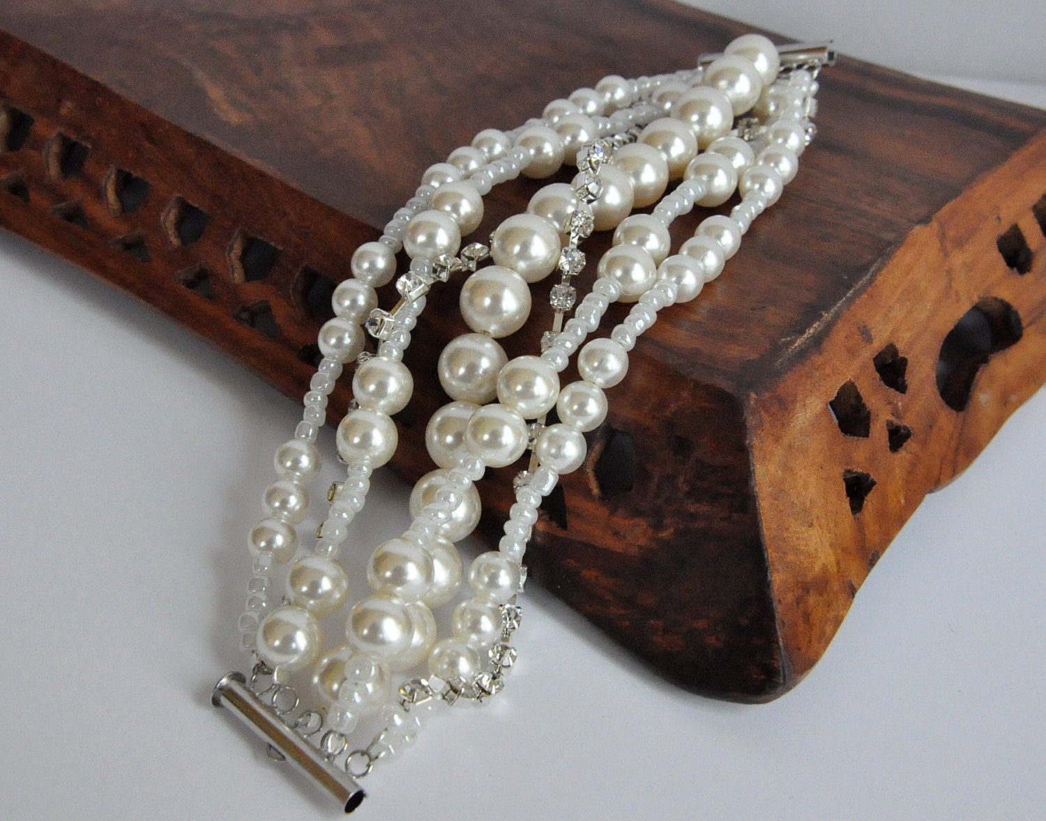 Handmade Bridal Pearl  Necklace  and Bracelet Set
