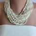 Chunky Layered Ivory Pearl Necklace with Rhinestones brides bridesmaids