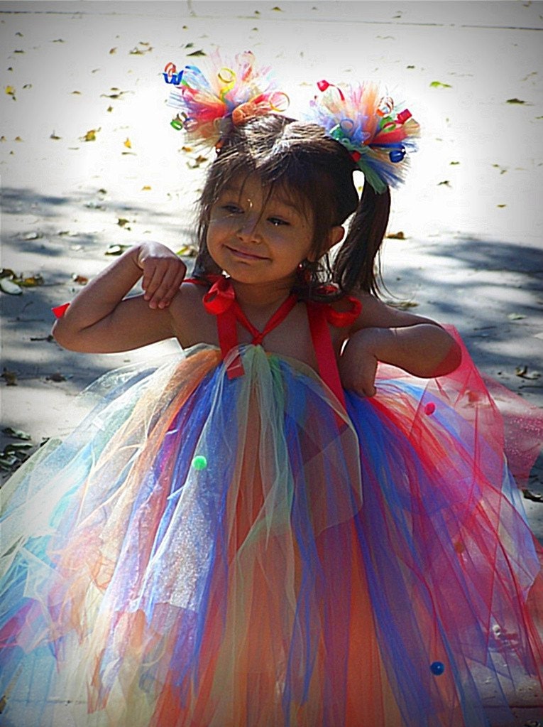 Custom Birthday Boutique RaiNbOw BaBy Tutu Halter Dress and Hair bow Puff clippies 3 piece Set 12 2t 3t 4t 5t Photo prop