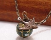 World Globe And Swallow Necklace It's A Small World