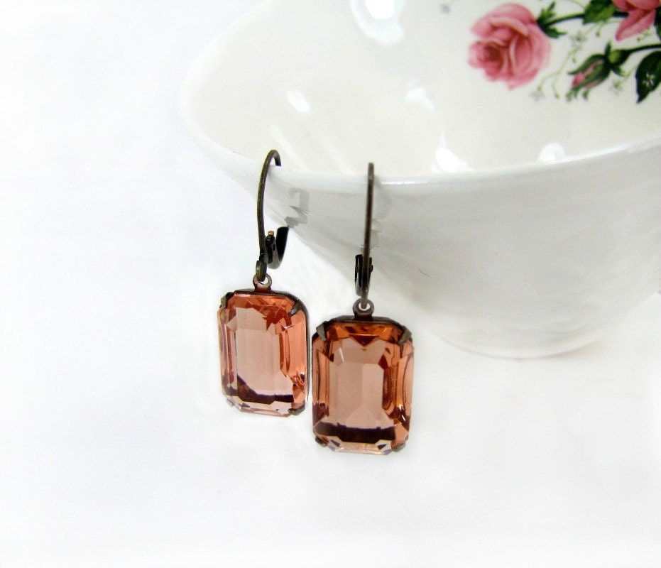 Coral Vintage Glass Jewel Earrings Estate Style