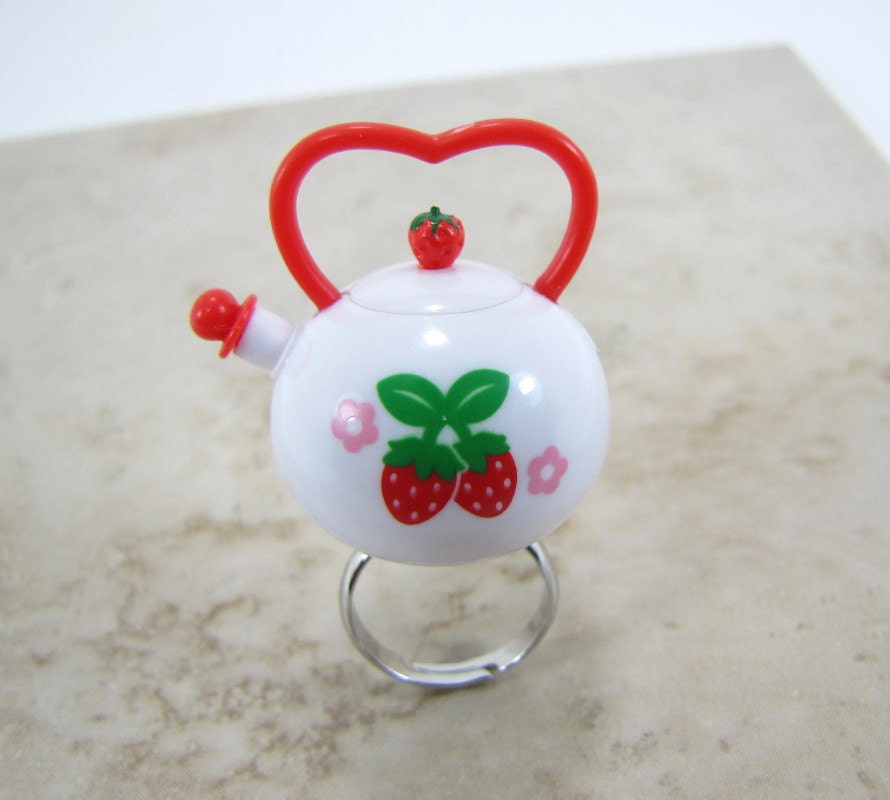 Strawberry Teapot Ring Adjustable