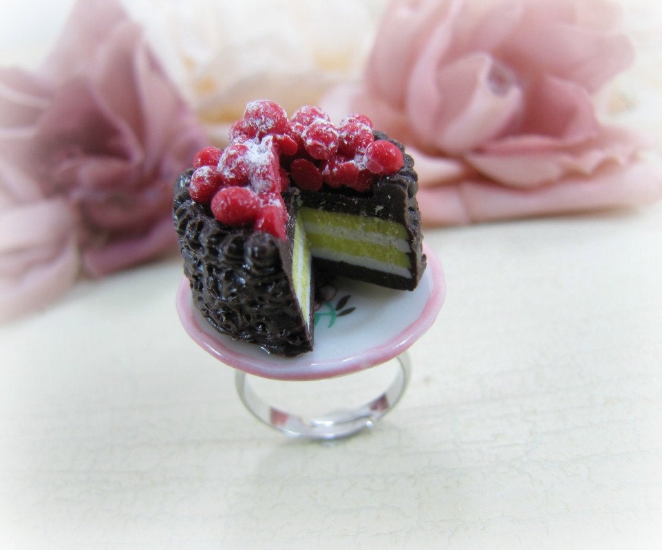 Chocolate Frosted Cake Adjustable Ring Miniature Dessert