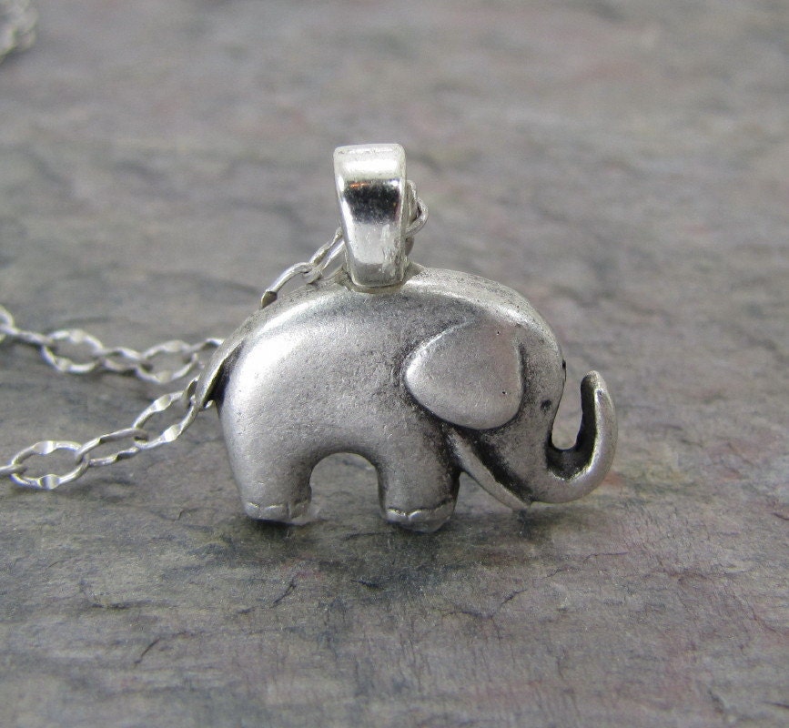 Elephant Necklace Antiqued Silver Jewelry Good luck Charm