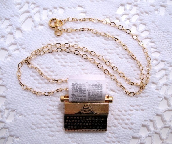 Typewriter Necklace Miniature Charm Pendant  Brass