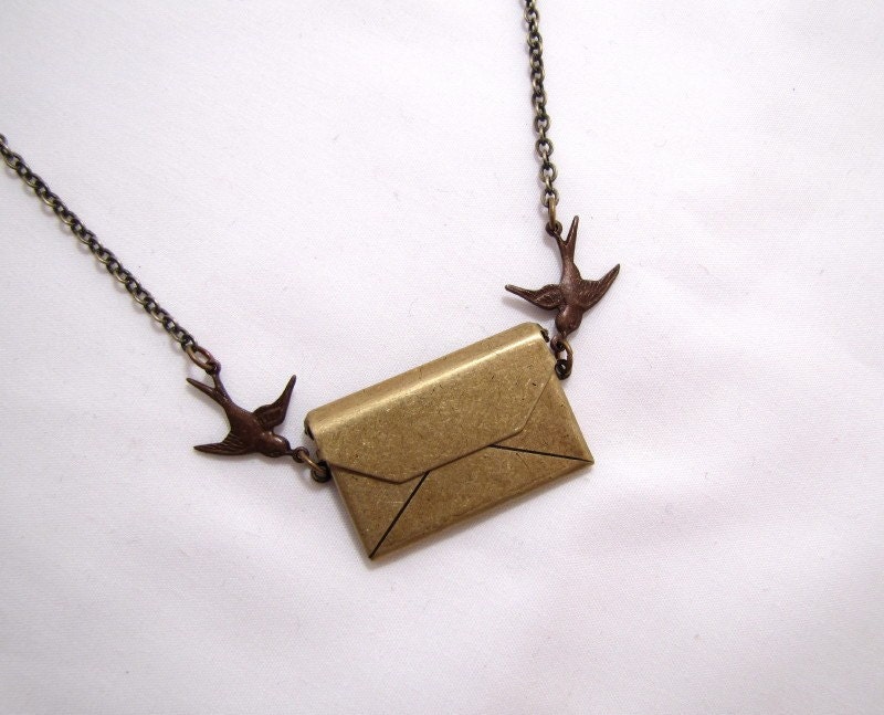 I Love You Envelope Locket Antiqued Brass Necklace