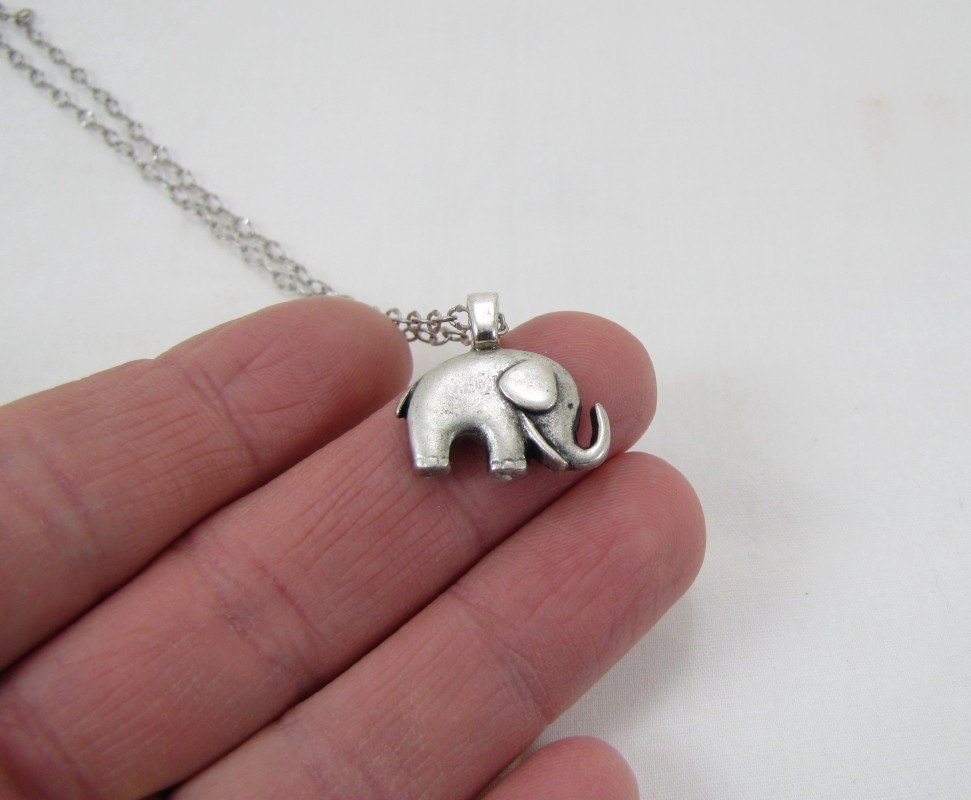 Elephant Necklace Antiqued Silver Jewelry Good luck Charm