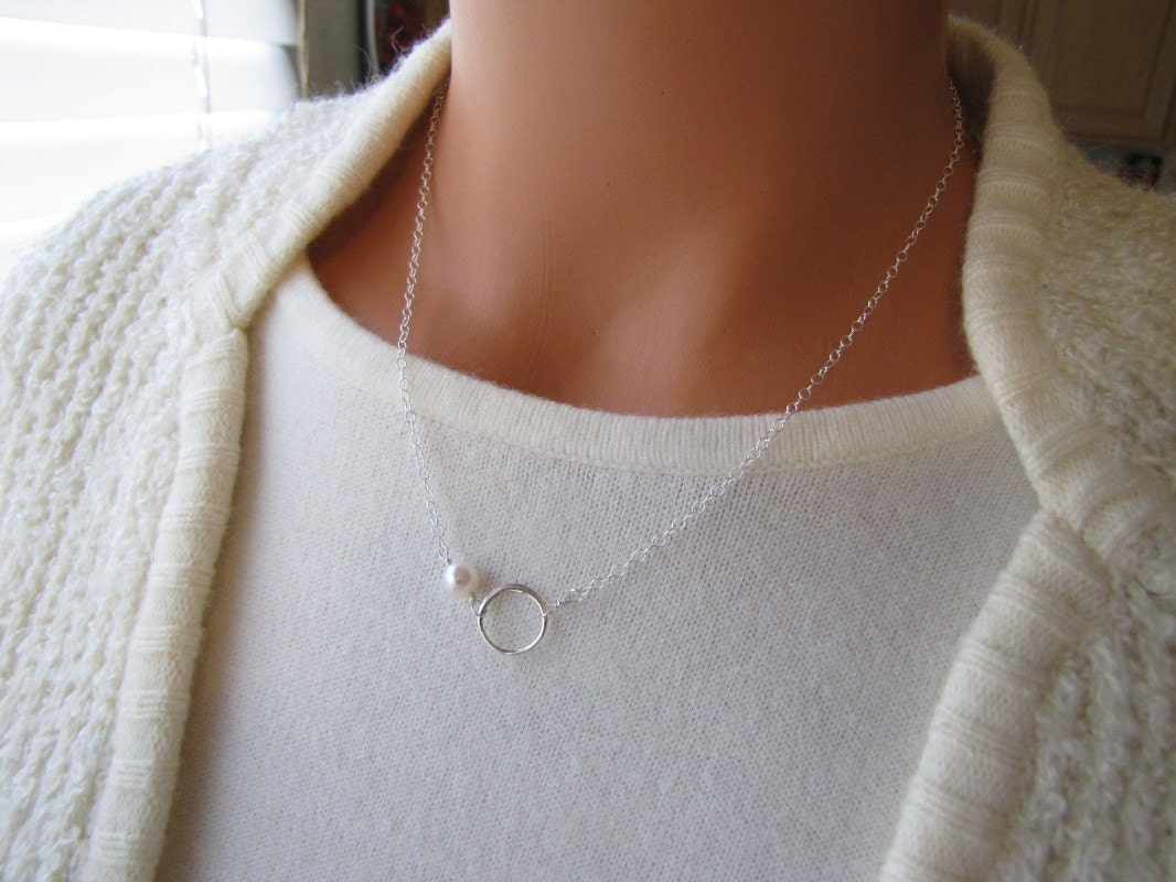 Eternity Necklace Karma Circle Freshwater Pearl Sterling Silver Jewelry