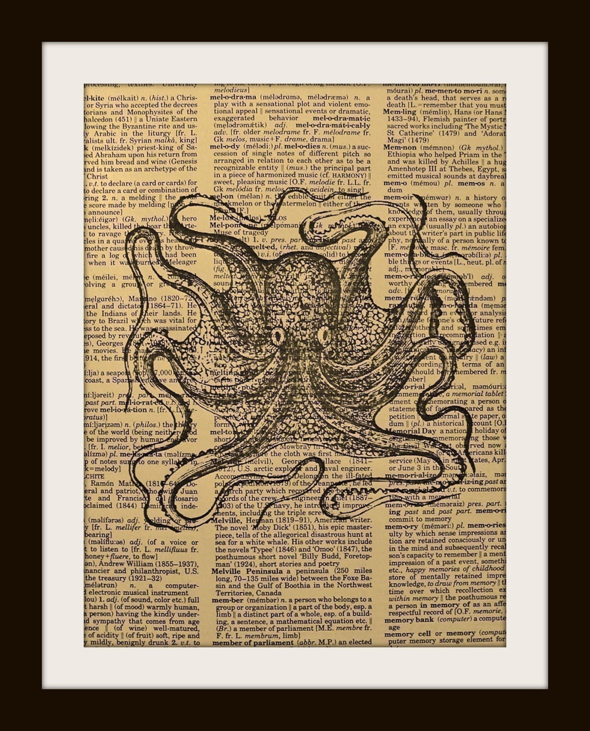 OCTOPUS Art Print on GOLD GILDED Vintage Dictionary Page 8x10