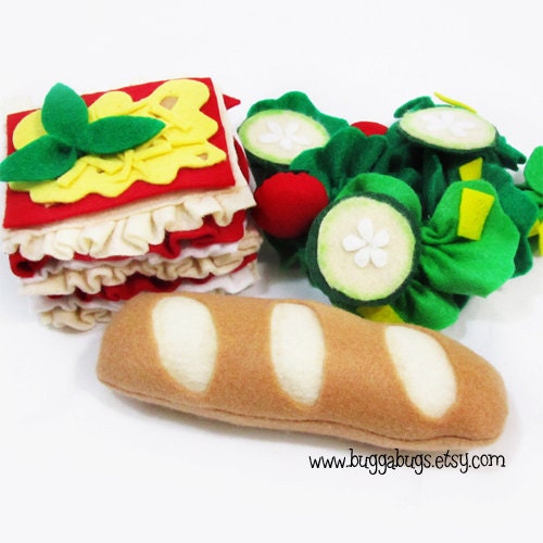 ITALIAN DINNER - Felt Food PDF Pattern (Lasagna, Spaghetti, Bread, Tiramisu, Salad, Candle)